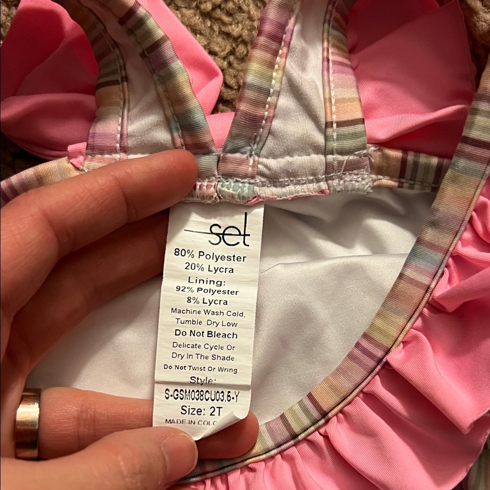 Striped Swimsuit with Pink Ruffle - Picture 3 of 3